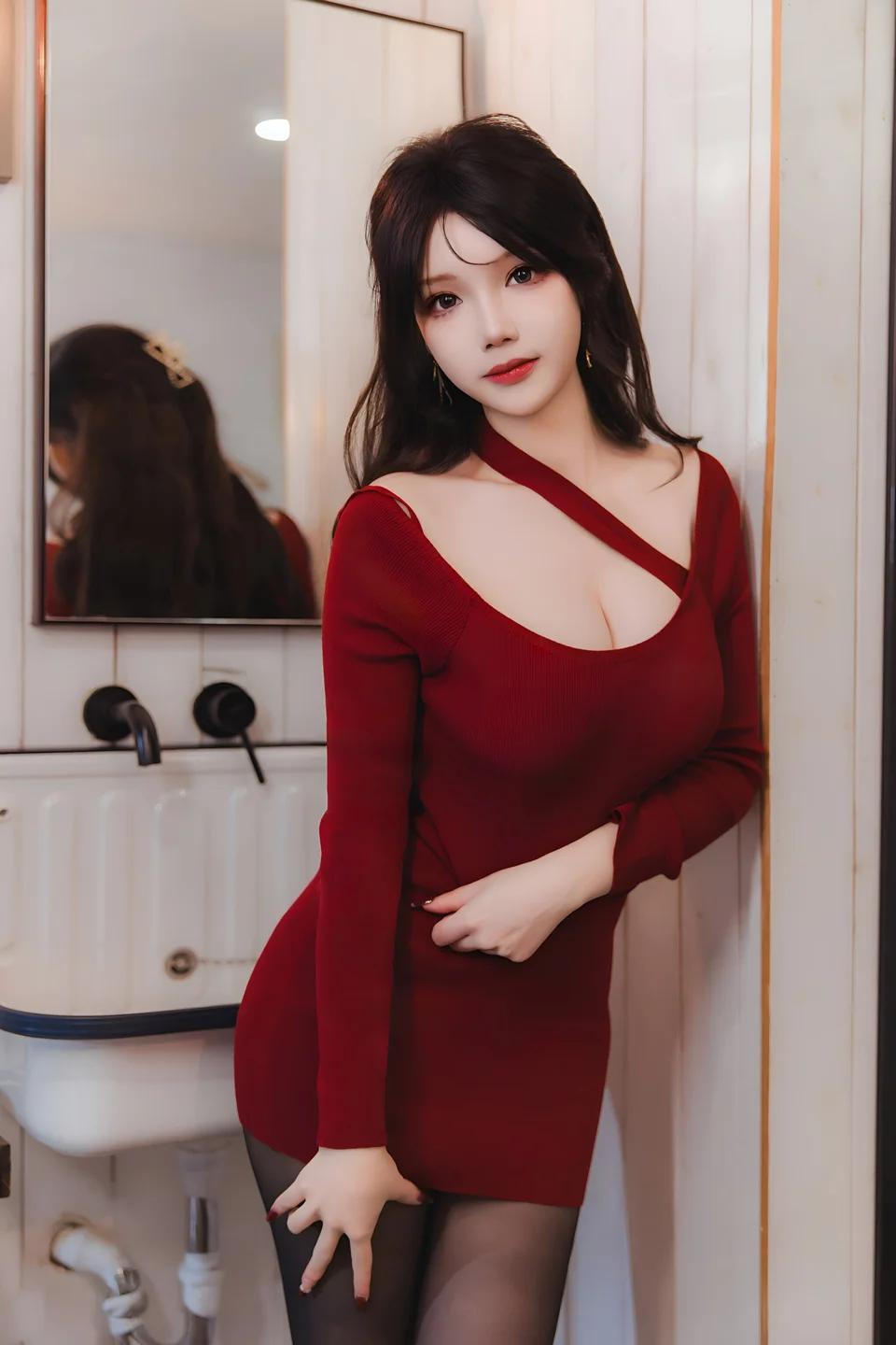 雪晴Astra No.083 – 红裙黑丝小娇妻 [65P2V-1.72GB] 【丝足阁写真】006.webp